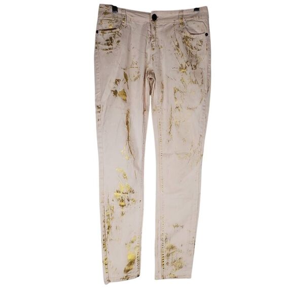 Vanilla Star Zip Fly Gold Splatter Paint Stretch Skinny Jeans Pink & Gold Size 5 - Picture 14 of 14